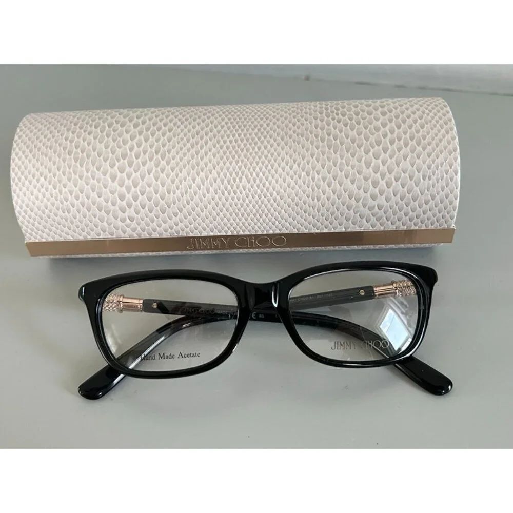 NWB Jimmy Choo Women's Black Gold Crystals Acetate Designer Cat Eye Glasses‎